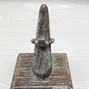 HANDCRAFTED Pink Zebra Jasper w/cube Stretch Bead Ring